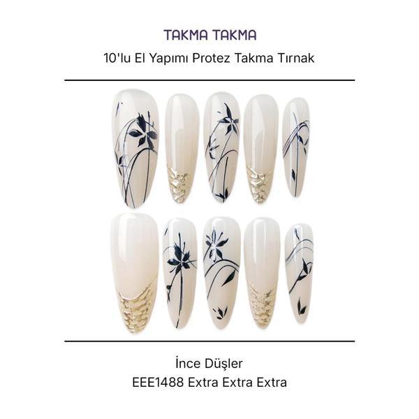 10'lu Ten Rengi Extra Extra Extra EEE1488 Tekrar Kullanılabilir El Yapımı Protez Takma Tırnak Ten Rengi-S - Image 1