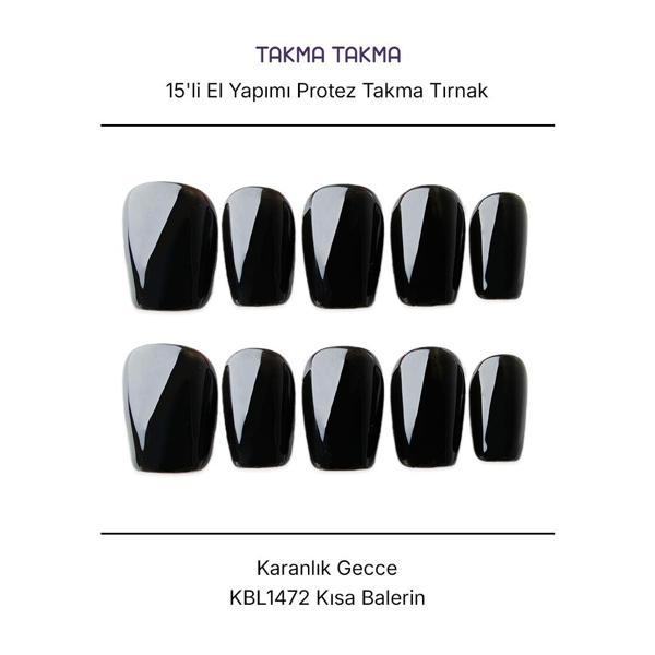 15'li Siyah Kısa Balerin KBL1472 Tekrar Kullanılabilir El Yapımı Protez Takma Tırnak Siyah-L - Image 1