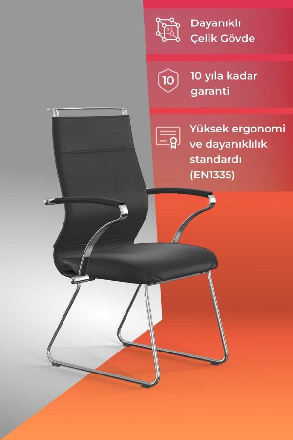 Ergolife Sit Well Bekleme Koltuğu | Krom Ayaklı, Bel Destekli, Deri, Siyah, Toplantı Sandalyesi -326.5D.1.6A4 - Image 1