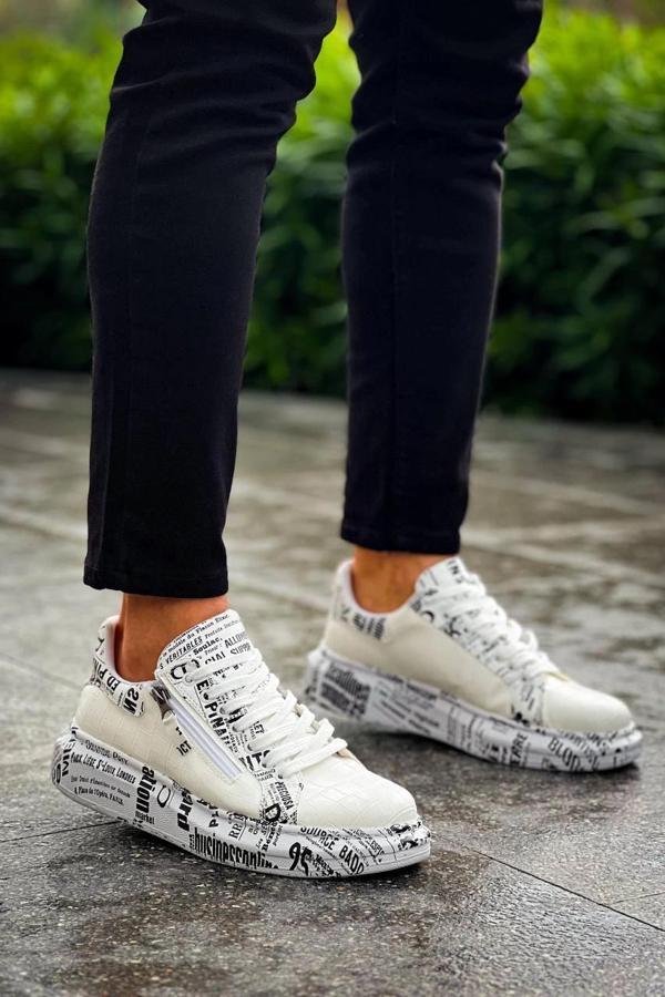 BİÇOMİ KB-02  Kuback Bağcıklı Crocodile Beyaz Gazete Günlük Erkek Ayakkabı - Image 1