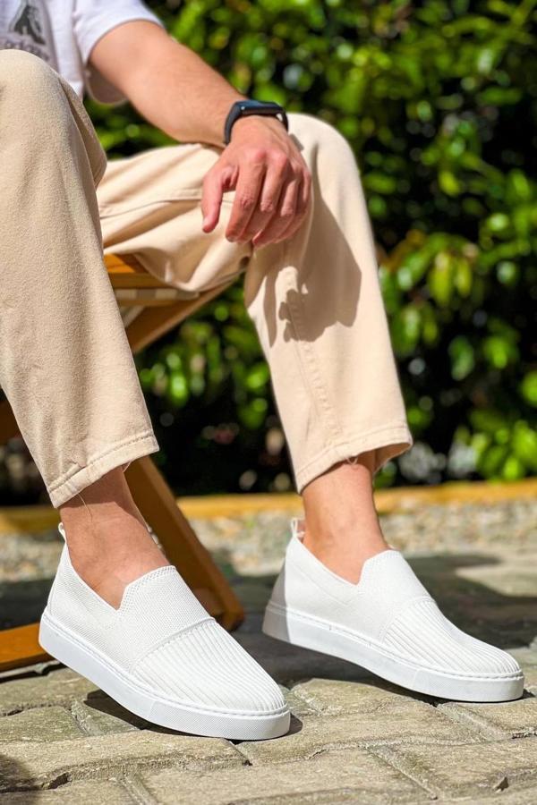BİÇOMİ KB-114  Kuback Beyaz Triko Yüksek Taban Bağcıksız Günlük Erkek Ayakkabı - Image 1