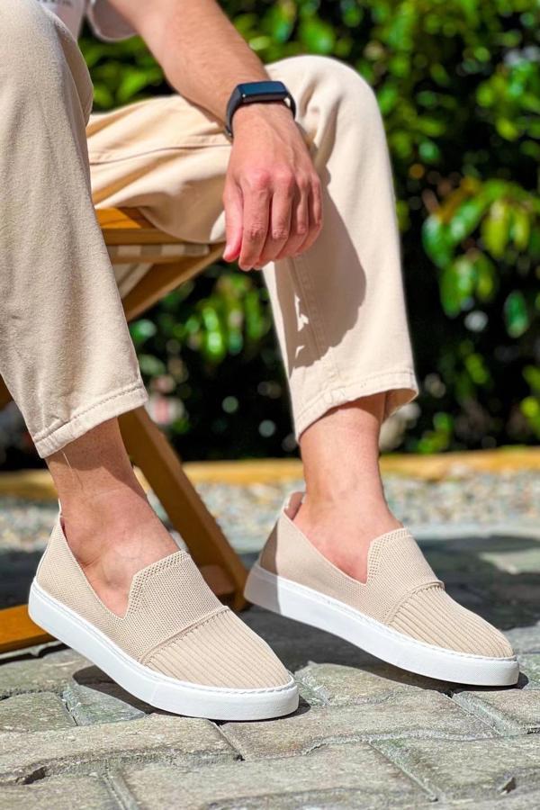 BİÇOMİ KB-114  Kuback  Bej Triko Yüksek Taban Bağcıksız Günlük Erkek Ayakkabı - Image 1