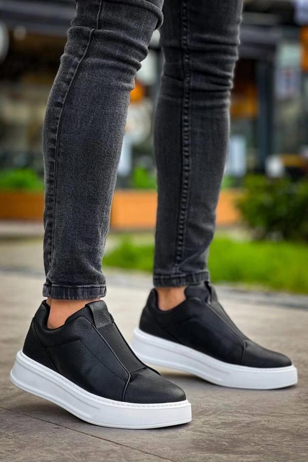 BİÇOMİ KB-007  Kuback Siyah Beyaz Yüksek Taban Tek Bant Bağcıksız Günlük Erkek Ayakkabı - Image 1