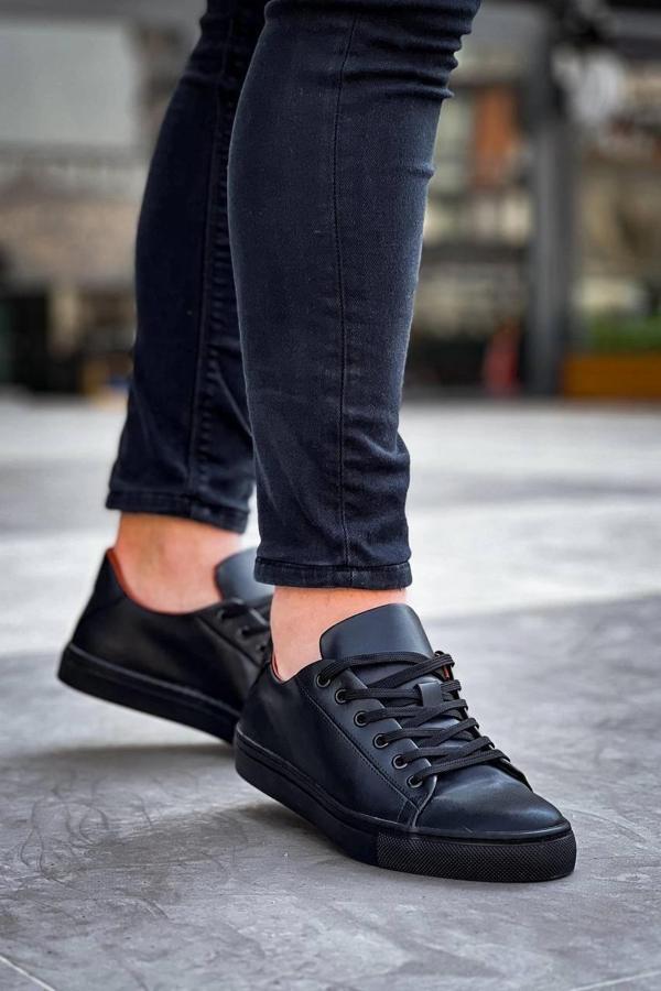 BİÇOMİ KB-122  Kuback Siyah Cilt Siyah Yüksek Taban Bağcıklı Günlük Erkek Ayakkabı - Image 1