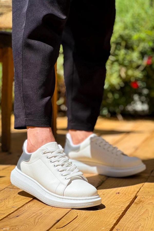 BİÇOMİ KB-X500  Kuback Beyaz Gümüş Yüksek Taban Bağcıklı Günlük Erkek Ayakkabı - Image 1