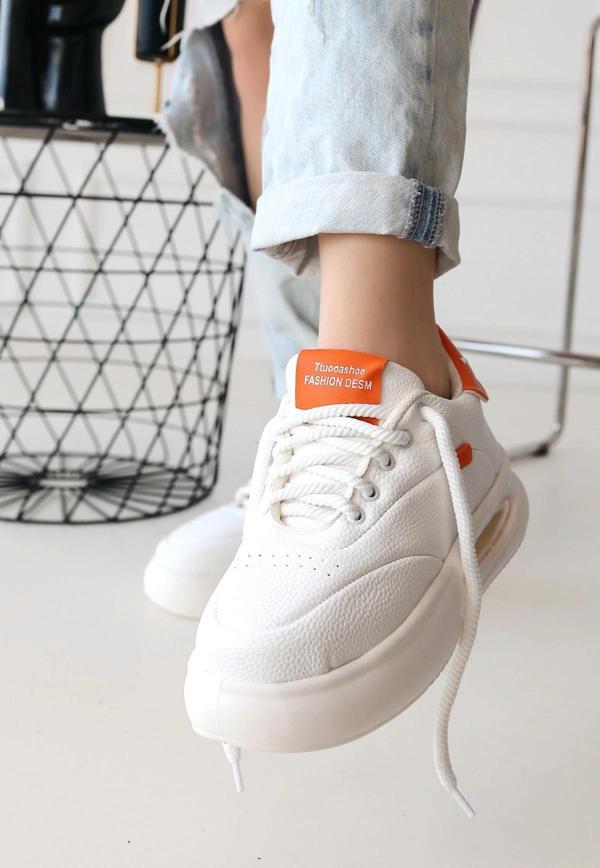 BİÇOMİ Chris Beyaz Cilt Turuncu Detaylı Bağcıklı Spor Ayakkabı - Image 1