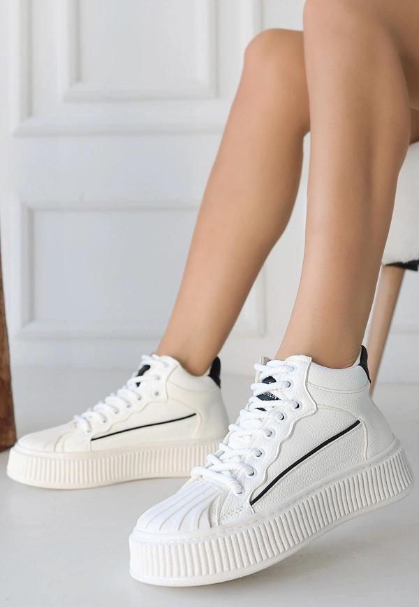 BİÇOMİ Estim Beyaz Cilt Siyah Detaylı Bağcıklı Spor Ayakkabı - Image 1