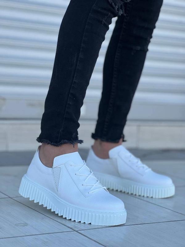 BİÇOMİ KB-X502  Kuback Beyaz Cilt Yüksek Beyaz Taban Bağcık Detaylı Lastikli Günlük Erkek Ayakkabı - Image 1