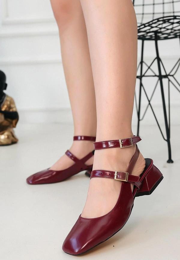 BİÇOMİ Karmi Mürdüm Cilt Topuklu Ayakkabı - Image 1