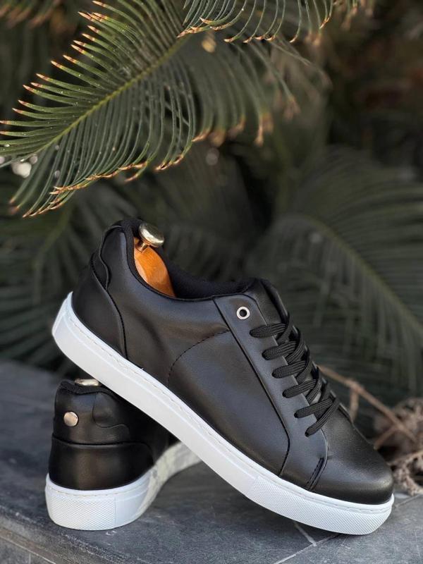 BİÇOMİ KB-BX1  Kuback Siyah Cilt Yüksek Beyaz Taban Günlük Erkek Ayakkabı - Image 1