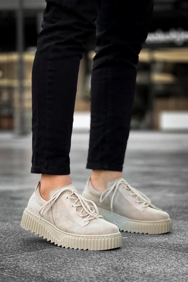 BİÇOMİ KB-X502  Kuback Bej Süet Yüksek Bej Taban Bağcık Detaylı Lastikli Günlük Erkek Ayakkabı - Image 1