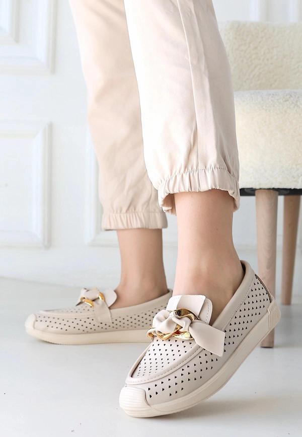 BİÇOMİ Riwan Bej Cilt Babet Ayakkabı - Image 1