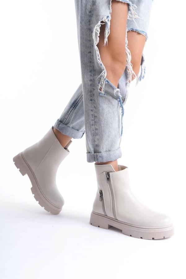 BİÇOMİ Menta Bej Cilt Fermuar Aksesuarlı Bot - Image 1