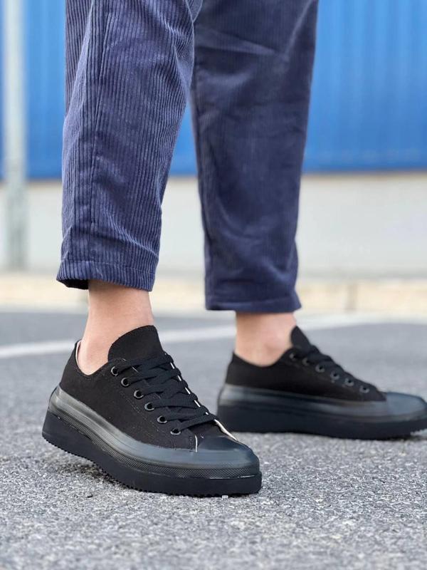 BİÇOMİ KB-CX-3 Kuback Kısa Siyah Keten Siyah Yüksek Taban Spor Ayakkabı - Image 1