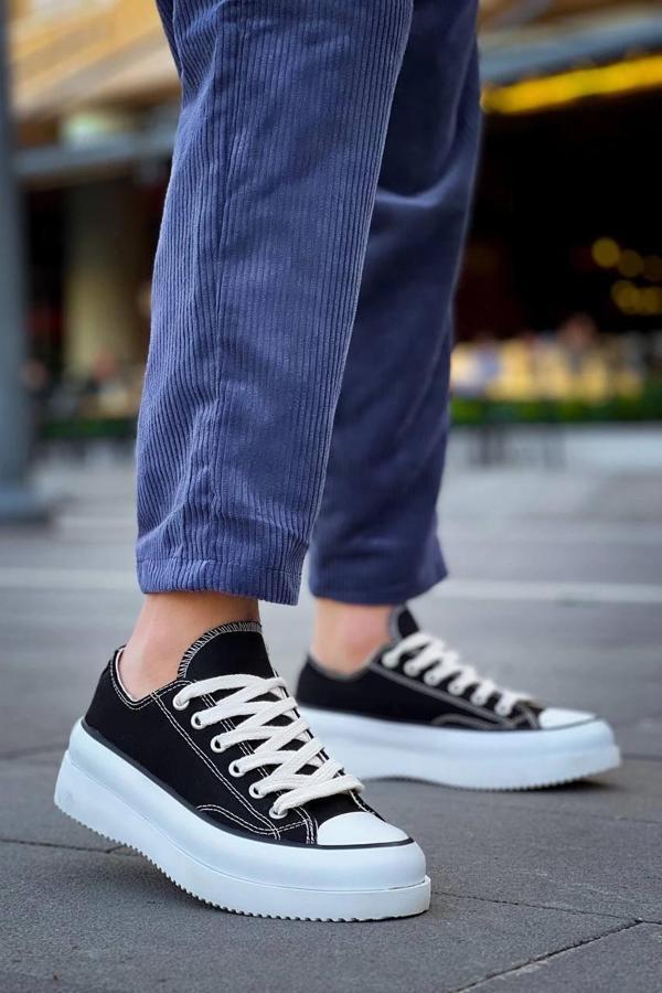 BİÇOMİ KB-CX-3 Kuback Kısa Siyah Keten Beyaz Yüksek Taban Spor Ayakkabı - Image 1