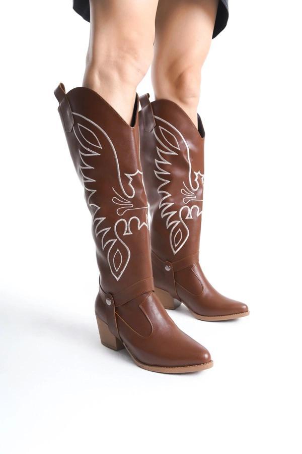 BİÇOMİ Jilla Taba Cilt Tak Çıkar Topuklu Bot Ve Çizme - Image 1