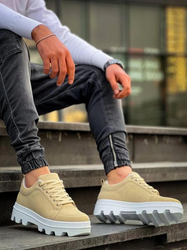 BİÇOMİ KB-056 Kuback Bej Süet Beyaz Yüksek Taban Günlük Spor Ayakkabı - Image 1