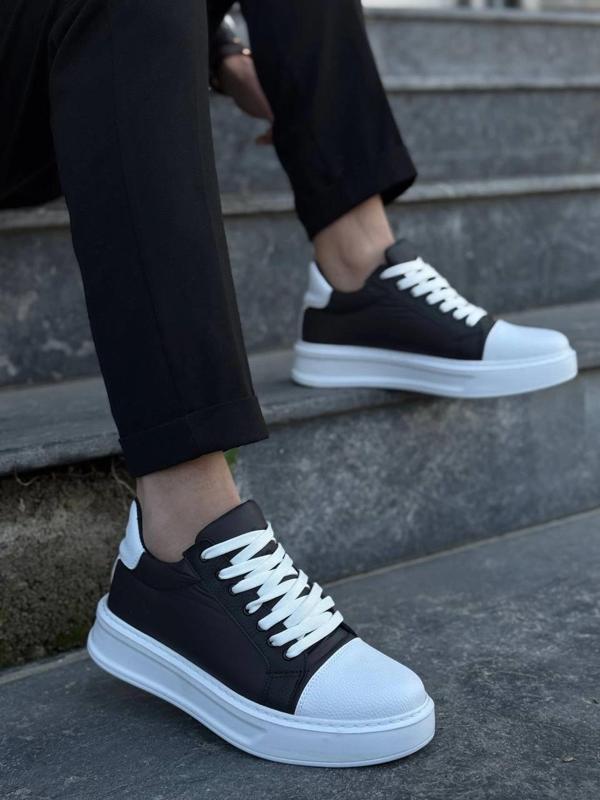 BİÇOMİ KB-X46 Kuback Siyah Beyaz Yüksek Beyaz Taban Günlük Spor Ayakkabı - Image 1