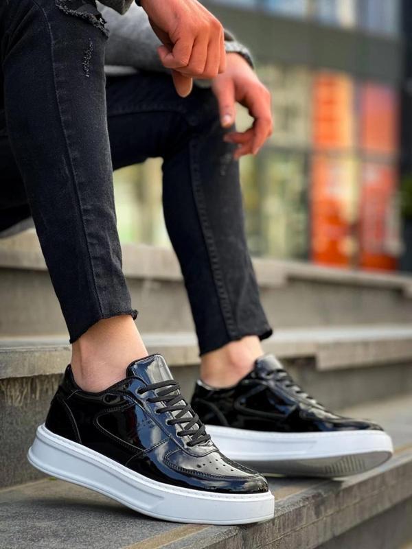 BİÇOMİ KB-X8 Kuback Siyah Rugan Detaylı Beyaz Yüksek Taban Günlük Spor Ayakkabı - Image 1