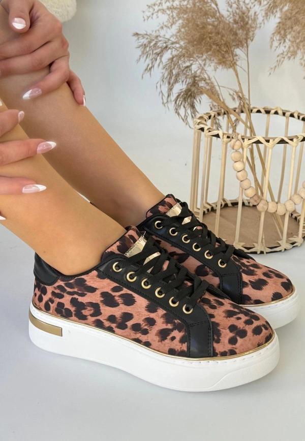 BİÇOMİ Kity Leopar Saten Bağcıklı Spor Ayakkabı - Image 1