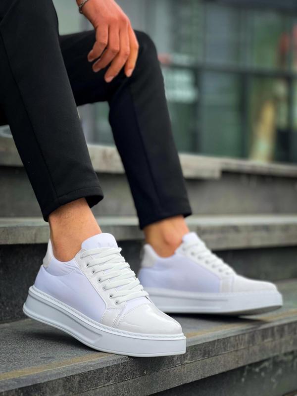 BİÇOMİ KB-X46 Kuback Beyaz Rugan Yüksek Beyaz Taban Günlük Spor Ayakkabı - Image 1