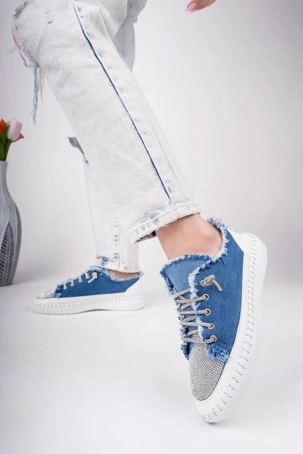 BİÇOMİ Enber Mavi Kot Bağcıklı Spor Ayakkabı - Image 1