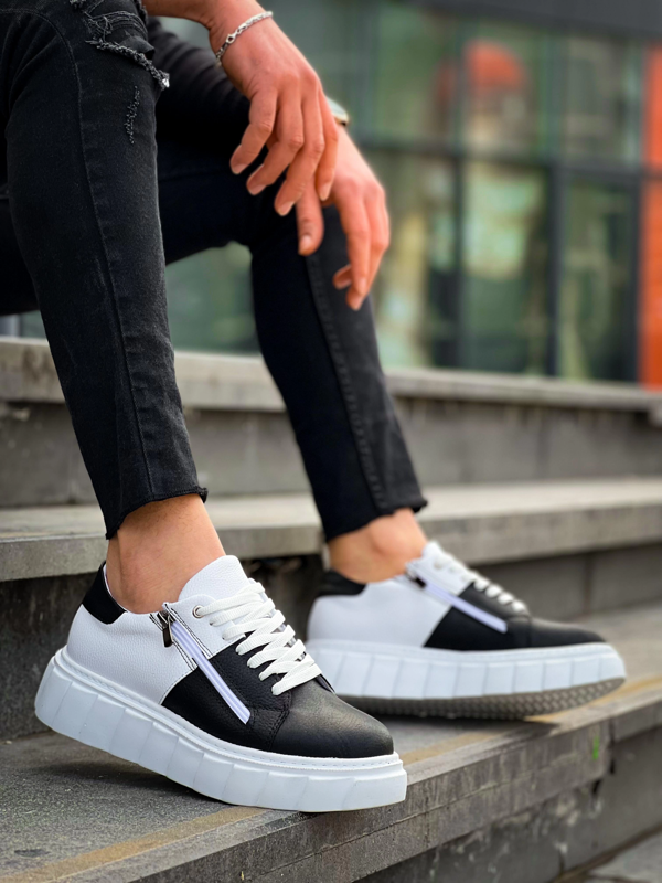 BİÇOMİ KB-X155 Kuback Siyah Cilt Beyaz Cilt Detaylı Beyaz Yüksek Taban Günlük Spor Ayakkabı - Image 1