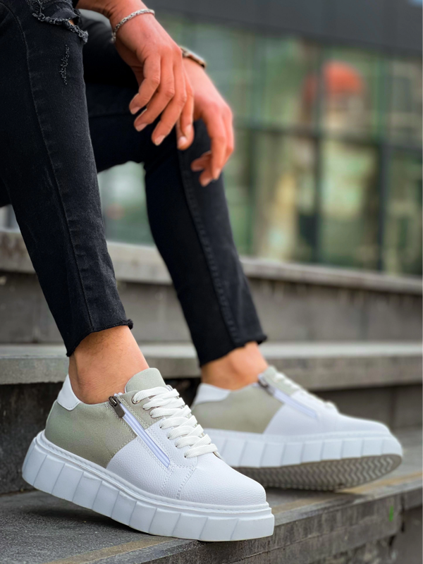 BİÇOMİ KB-X155 Kuback Beyaz Cilt Gri Süet Detaylı Beyaz Yüksek Taban Günlük Spor Ayakkabı - Image 1