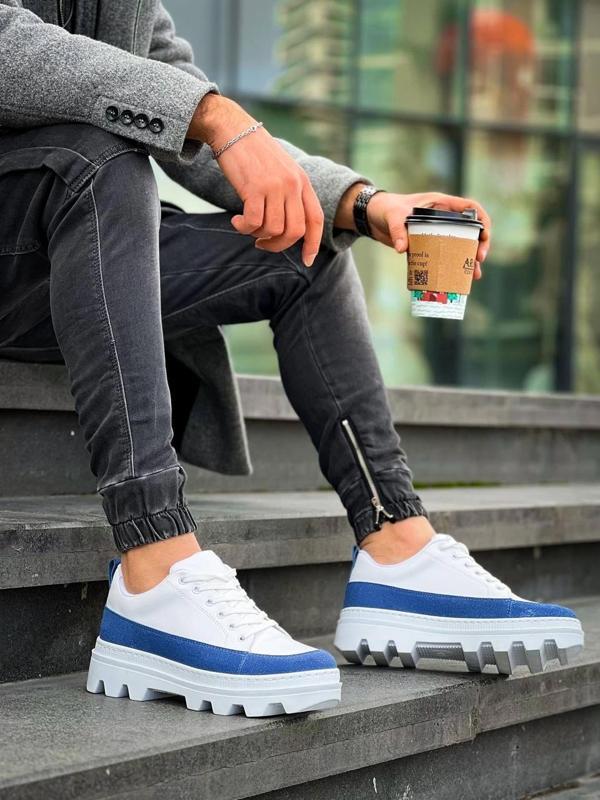 BİÇOMİ KB-056 Kuback Beyaz Mavi Detaylı Beyaz Yüksek Taban Günlük Spor Ayakkabı - Image 1