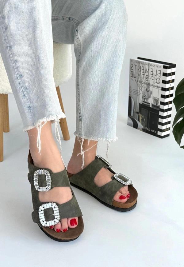 BİÇOMİ Nool Yeşil Nubuk Terlik - Image 1