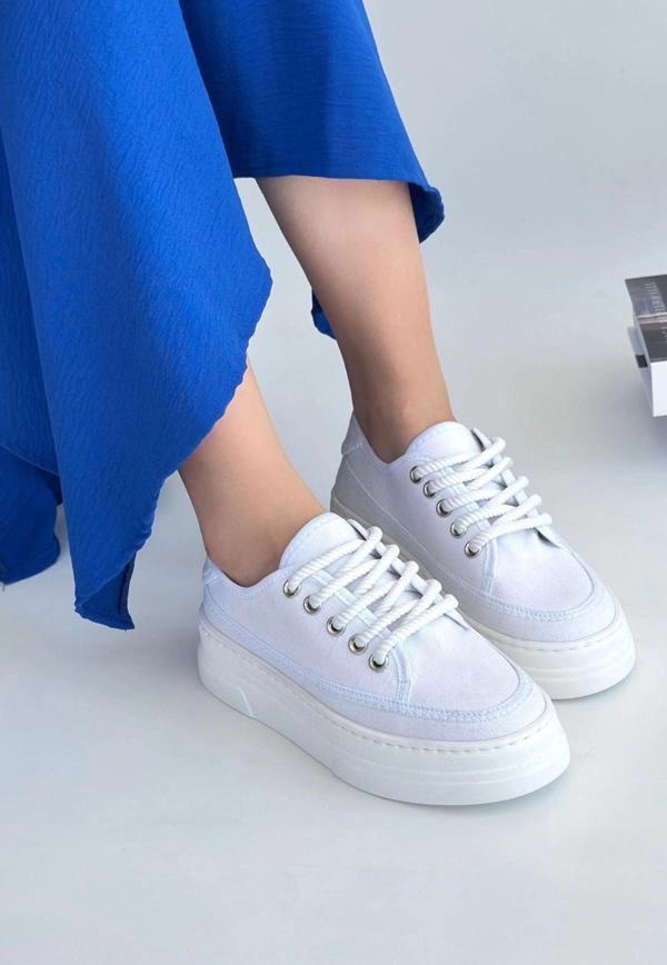 BİÇOMİ Carin Beyaz Keten Bağcıklı Spor Ayakkabı - Image 1