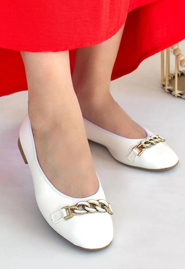 BİÇOMİ Cleo Beyaz Cilt Babet Ayakkabı - Image 1