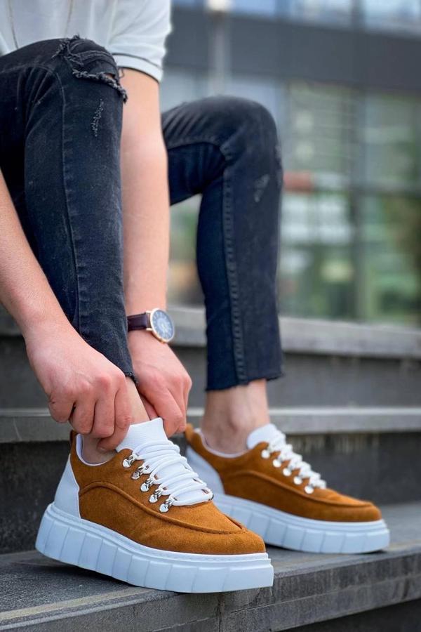 BİÇOMİ KB-X10 Kuback Taba Süet Beyaz Yüksek Taban Günlük Spor Ayakkabı - Image 1