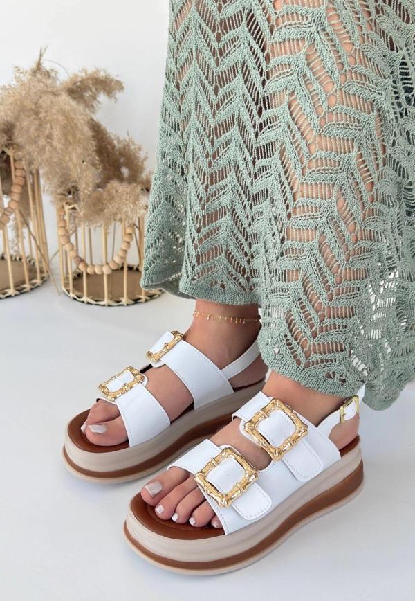 BİÇOMİ Stan Beyaz Cilt Sandalet - Image 1