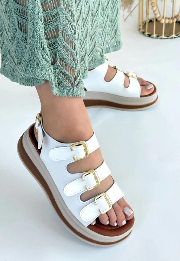 BİÇOMİ Jatay Beyaz Cilt Sandalet - Image 1