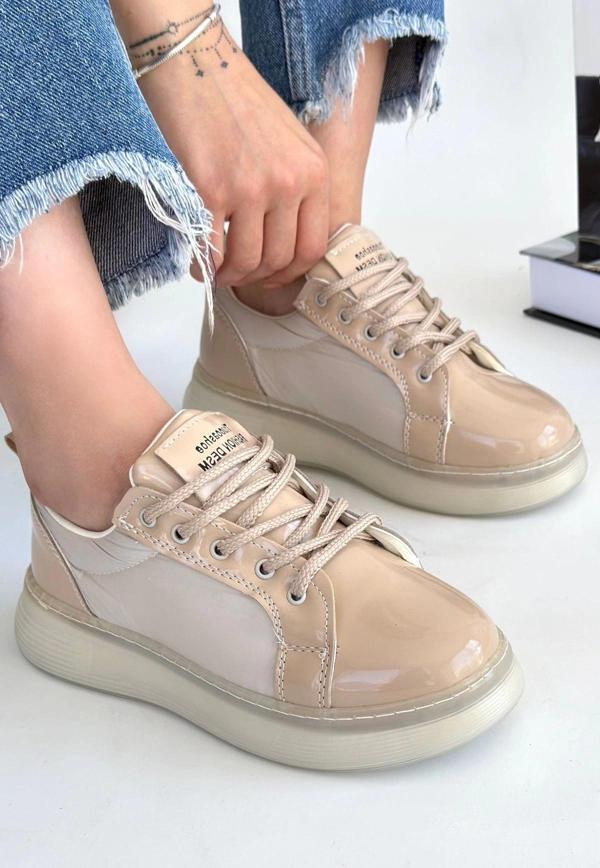 BİÇOMİ Piona Bej Rugan Bağcıklı Spor Ayakkabı - Image 1