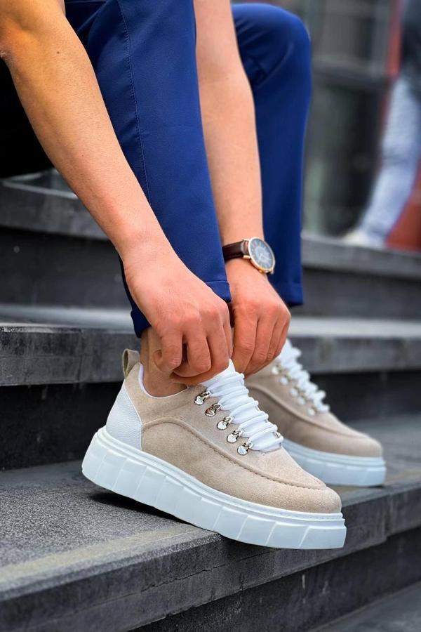 BİÇOMİ KB-X10 Kuback Bej Süet Beyaz Yüksek Taban Günlük Spor Ayakkabı - Image 1