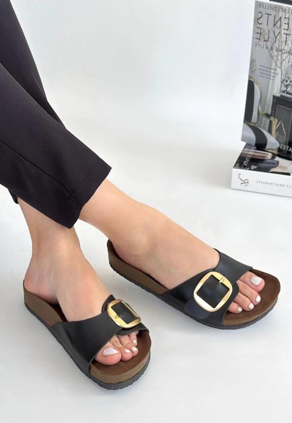 BİÇOMİ Zooy Siyah Cilt Terlik - Image 1