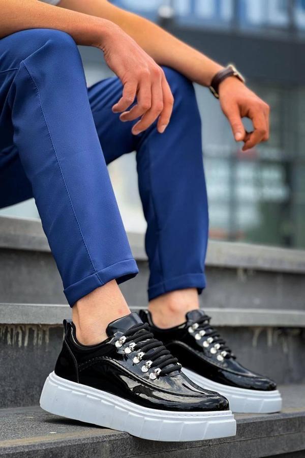 BİÇOMİ KB-X10 Kuback Siyah Rugan Beyaz Yüksek Taban Günlük Spor Ayakkabı - Image 1