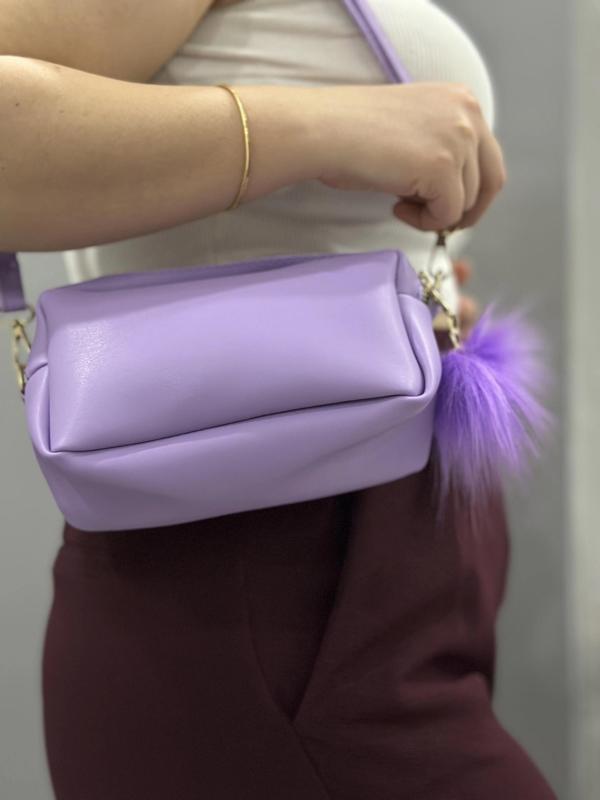 BİÇOMİ Ponpon mor cilt çanta - Image 1