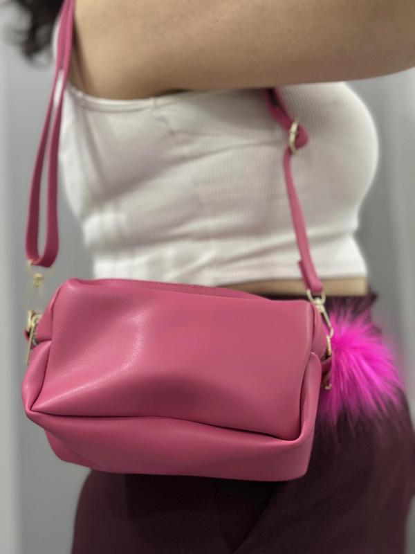 BİÇOMİ Ponpon fuşya cilt çanta - Image 1