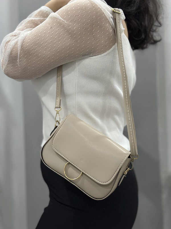 BİÇOMİ Bej cilt mossi çanta - Image 1