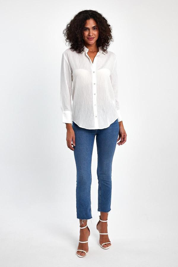 Çizgi Desenli Beyaz Gömlek - Image 1