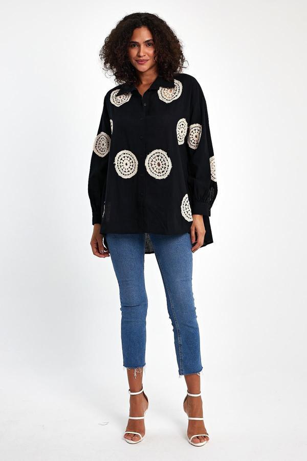 Çiçek Desenli Keten Gömlek - Image 1