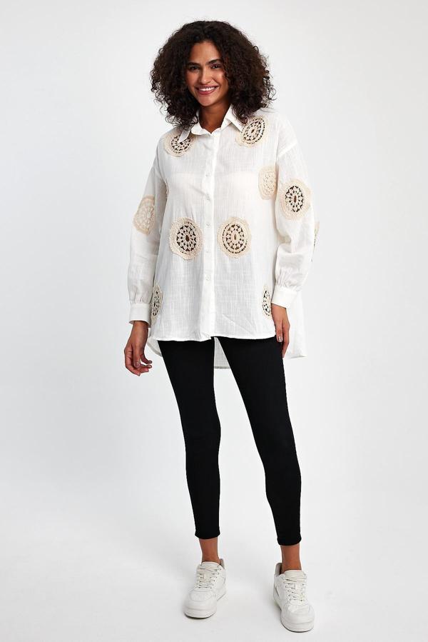 Çiçek Desenli Keten Gömlek - Image 1