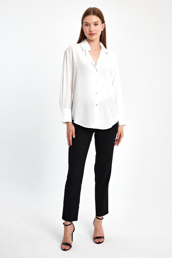 V Yaka Saten Gömlek - Image 1