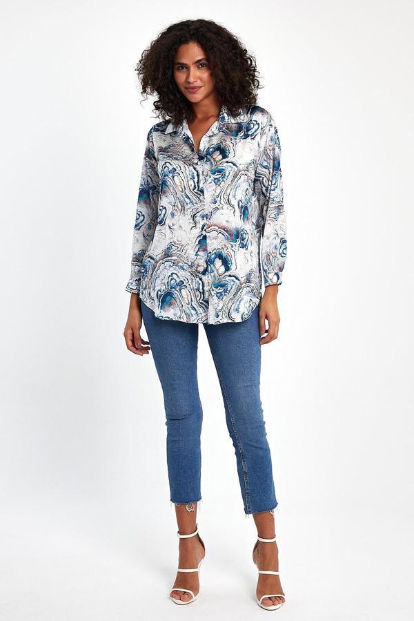 Okyanus Desenli Saten Gömlek - Image 1
