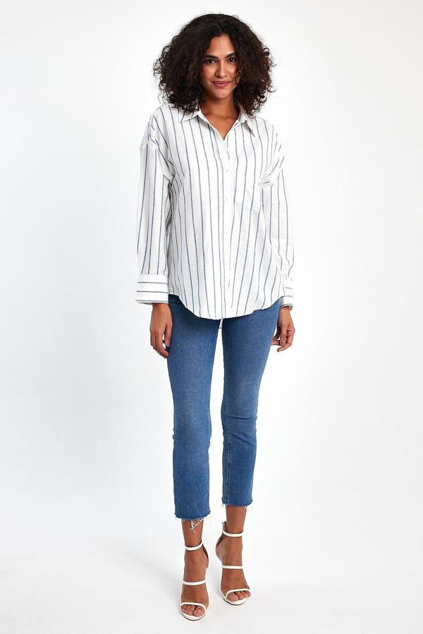 Mavi Çizgili Pamuklu Gömlek - Image 1