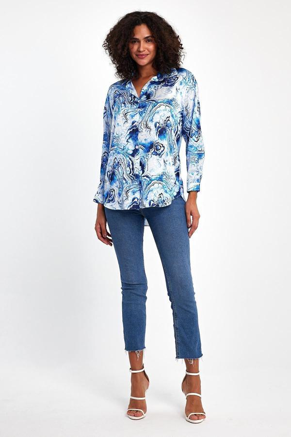 Okyanus Desenli Saten Gömlek - Image 1