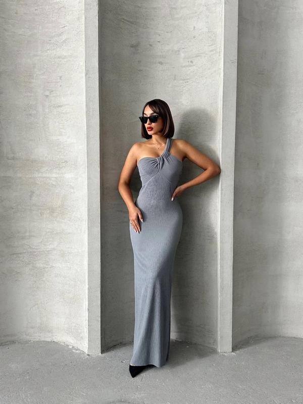 BİÇOMİ Tek omuz pliseli elbise - Image 1